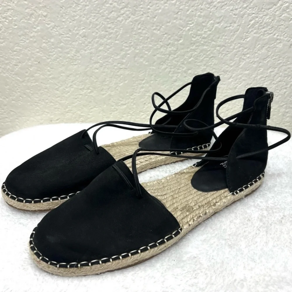 Eileen Fisher Lace Up Strappy Lala Sandal Espadrilles Flats Closed Toe Size 9